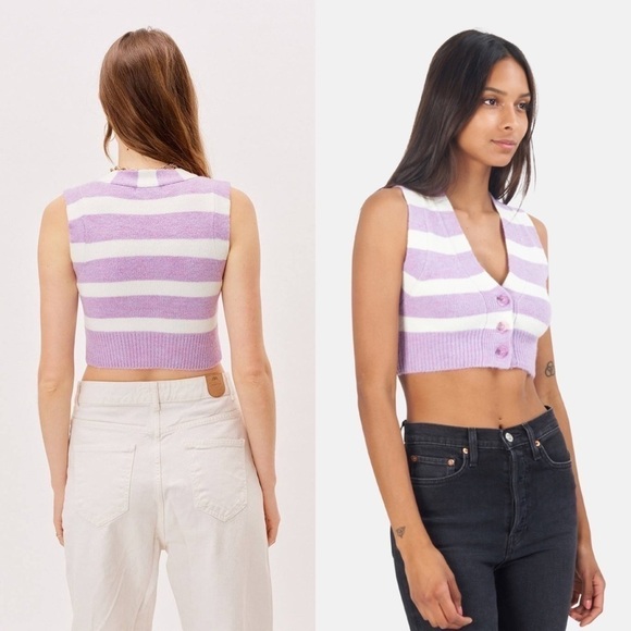 NWT FOR LOVE & LEMONS 90s Y2K Cropped Sleeveless Striped Cardigan Sweater Vest M - Picture 8 of 14